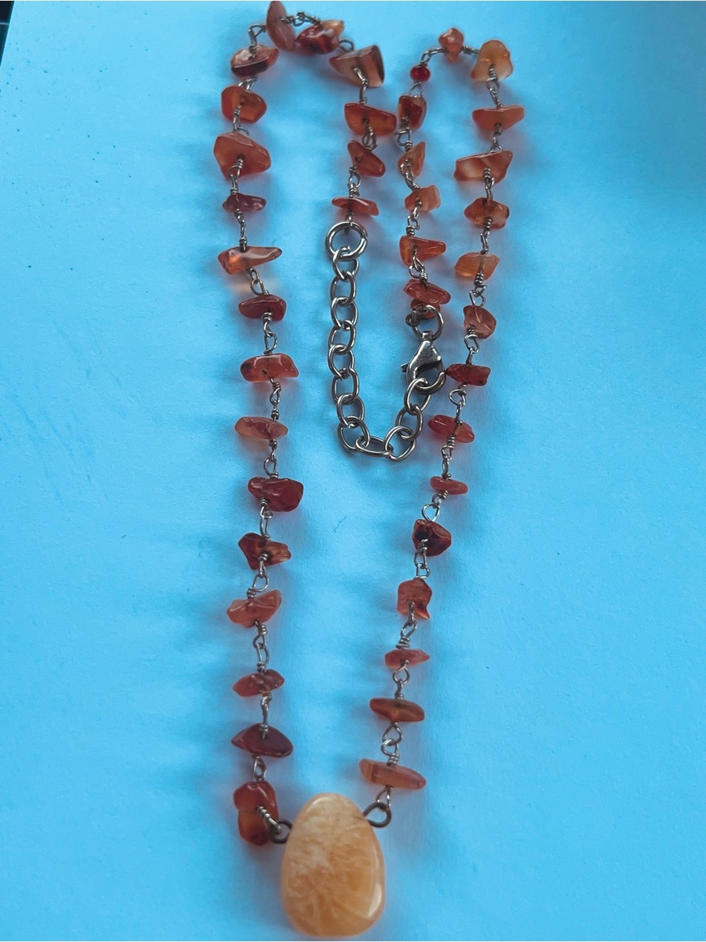 Necklace carnelian gem chips sterling silver 926 amber pendant ae American Eagle